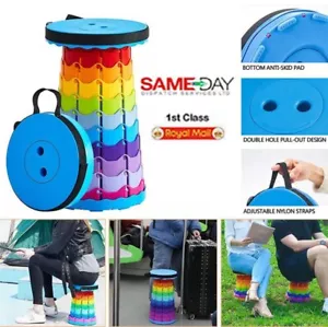 PORTABLE FOLDING STOOL Telescopic Outdoor Chair Travel Camping Collapsible Seat - Picture 1 of 6