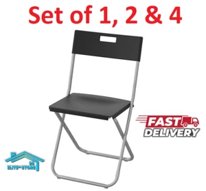 New IKEA Folding Chair Gunde Black Steel Polypropylena Plastic Seat Garden - Picture 1 of 19