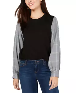 Seven Sisters Womens Black Gray Long Sleeve Pullover Blouse Top Size Medium - Picture 1 of 6