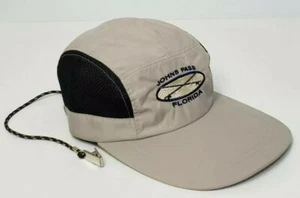 Johns Pass Florida Wide Brim Mesh Fishing Cap Hat OSFA Strapback Clip Cord Tan - Picture 1 of 9