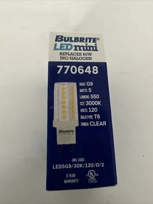 Bulbrite 60W Equivalent T6 Bi-Pin GY9 3000K 550lm LED Mini Light Bulb - Image 1 of 4