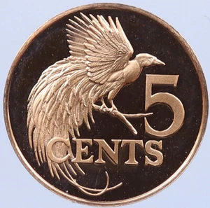 1975 TRINIDAD and TOBAGO Islands PROOF 5 Cents BIRD OF PARADISE Coin i119323 - Picture 1 of 2