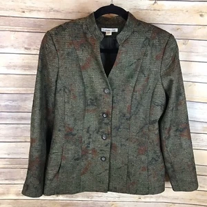 Coldwater Creek Olive Brown Print Multi Color Button Jacket Coat Textured Sz 8 - Picture 1 of 6
