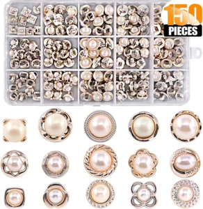 150 Piece Assorted Pearl Buttons Resin White Pearl Shank Button 8Mm 10Mm 11Mm Vi - Picture 1 of 7
