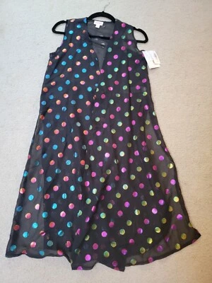 LulaRoe Joy X-Pequeño Nuevo con Etiquetas- Chaleco Largo/Kimono/Plumero - Negro con Círculos Coloridos Foto 1 de 4