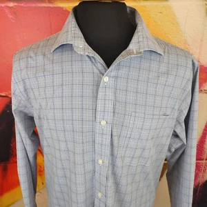 Lauren Ralph Lauren Shirt Mens 17 34/35 Classic Fit Stretch Non-Iron Blue Plaid - Picture 1 of 11