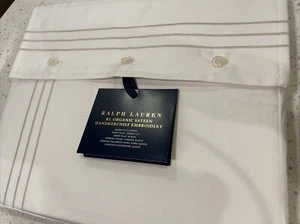 Ralph Lauren Queen Organic Cotton Flat Sheet, Ivory & Platinum Embr NIP $215 - Picture 1 of 4