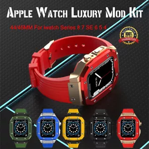 For Apple Watch 8 7 6 5 4 SE 44/45mm Mod Kit Zinc Alloy Case Rubber Sport Bands - Picture 1 of 53