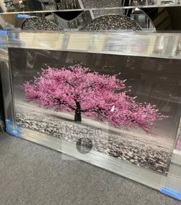 Pink cherry blossom tree 3D glitter art picture in a mirror frame - Picture 1 of 5