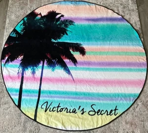 Victoria's Secret Round Beach Towel Swim Blanket 60" Cotton Palm 2016 NEW $85 - Picture 1 of 2