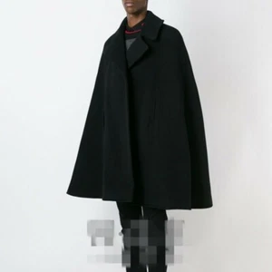 Mens Unisex Blend Lapel Cape Loose Cloak Wool Overcoat Jacket Trench Coat Poncho - Picture 1 of 9