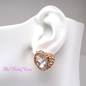 Lrg Rose Gold Plated Open Sweet Love Heart Stud Earrings w/ Swarovski Crystals - Picture 1 of 4