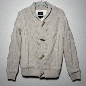 XRAY Jeans Sweater Mens M Beige Toggle Button Cable Knit Fisherman Cardigan - Picture 1 of 5