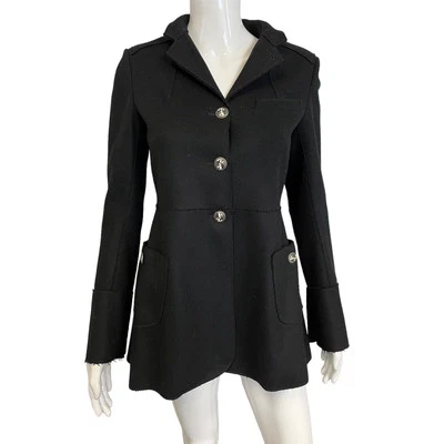 BALENCIAGA 巴黎黑色 100% 羊毛 3 纽扣西装外套骑行夹克外套 38 码 US 6 — 第 1/4 张图片