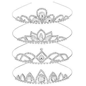 4 Pack Princess Crown for Girls Silver Crystal Tiara for Kids Crown for Girls... - Picture 1 of 8