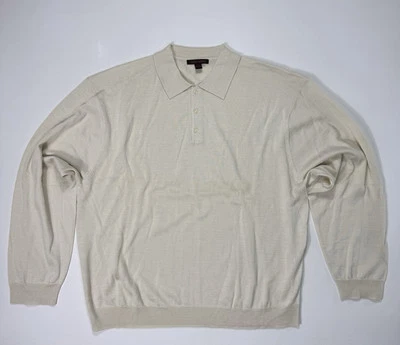 Linea Uomo Mens 5X Wool Blend Polo Sweater Ivory Long Sleeve Preppy Classic City - Image 1 of 4