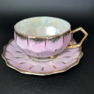 Vintage Royal Sealy Pink Opalescent Lusterware Gold Footed Tea Cup Saucer Japan - Picture 1 of 11
