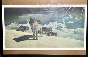 Impresión 109/300 Charles Gause edición limitada firmada "Night Hunters" Moonlight Wolves - Imagen 1 de 7