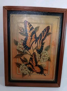 Rare Vintage MCM 70s Reverse Painted Butterfly Frosted Glass Retro Art Painting - Picture 1 of 7