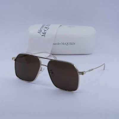 Alexander McQueen AM0372S 002 Gold/Brown 59-14-145 Sunglasses New Authentic - Image 1 of 4