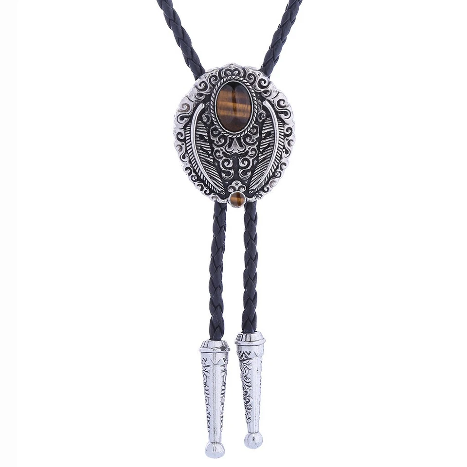 Natural Tiger's Eye Stone Mens Vintage Bolo Tie Wedding Necklace Western Cowboy - Изображение 1 из 1