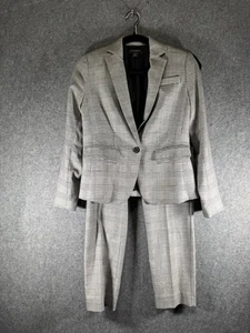 Ann Taylor Pant Suit Women 00P 2-Piece Set Charcoal Blazer Jacket Houndstooth - Picture 1 of 16