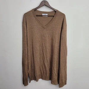 Suéter de punto marrón XXL con cuello en V azul marino antiguo para hombre manga larga mezcla de algodón - Imagen 1 de 8