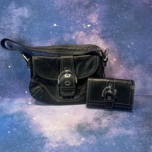 COACH Y2K SOHO Schwarz FLAP BAG LEDER SCHULTERTASCHE F10188 SET GELDBÖRSE - Bild 1 von 14