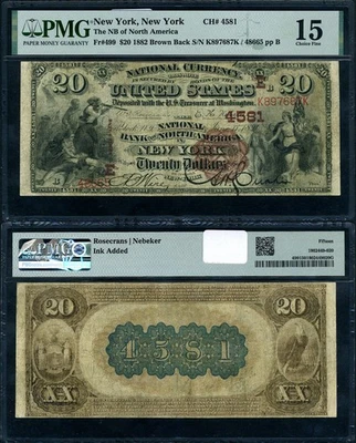 New Yok NY $20 1882 BB New York - National Bank Note CH #4581 NB PMG Choice F15 - Image 1 of 3