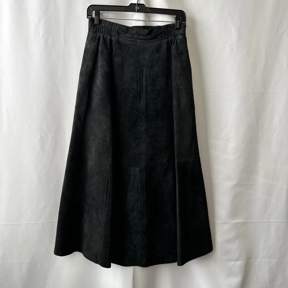 Falda larga vintage Toffs para mujer gamuza cuero negra talla 8 #2537 Foto 1 de 4