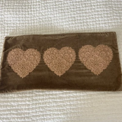 Pottery Barn Sabyasachi Velvet Pink Hearts Embroidered Lumbar Pillow Cover 12x24 - Image 1 of 4