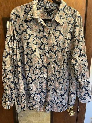 Camisa Blusa Top Chaps Mujer Sin Planchar Manga Larga Botones Talla 2x Preppy Paisley Foto 1 de 4