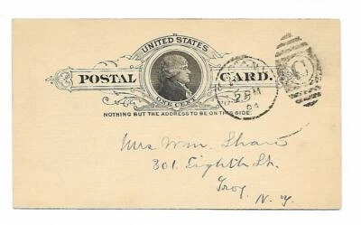 1894 UNITED STATES POSTAL CARD UX9 GREEN ISLAND TO TROY NY FANCY CANCEL VF COND - Image 1 of 2