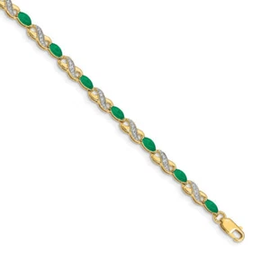 10K Solid Yellow Gold Diamond Emerald Infinity Love Knot Chain Bracelet - Picture 1 of 12