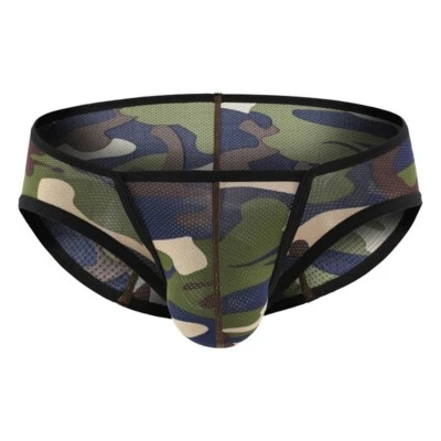 Mens Camo Sexy Briefs Low-rise U Pouch Mesh Underwear Bikini Panties Underpant - Image 1 of 4