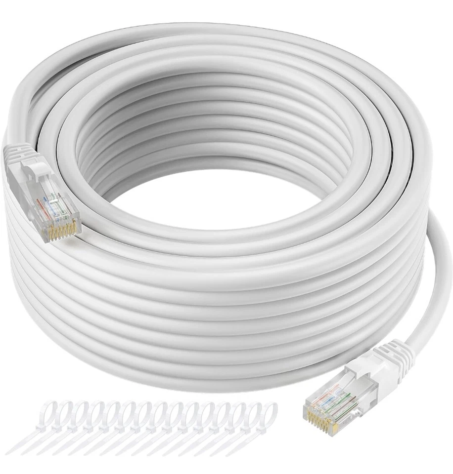 100FT Cat5E PoE IP Camera NVR Ethernet Cable Outdoor/Indoor RJ45 Jacks Cord Wire - Image 1 of 4