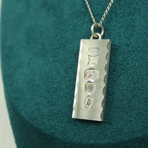 Vintage Sterling Silber Barren Anhänger Halskette 1977 Jubiläum Birmingham Kette 30g - Bild 1 von 5