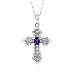 RYLOS Kreuz Halskette: Edelstein & Diamant Sterlingsilber Anhänger, Geburtsstein - Bild 1 von 29