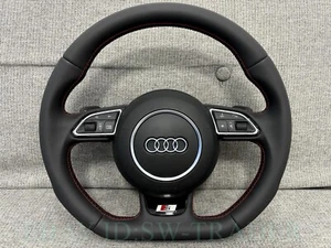Audi Leather Flat Bottom S Line Steering Wheel A3 S3 RS 8V A1 8X Q3 RSQ3 8U - Picture 1 of 7