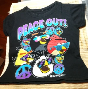 Angry Birds Negro "¡Paz fuera!" Camiseta Niños Niñas Talla 4/5 Usada en Excelente Condición - Imagen 1 de 3