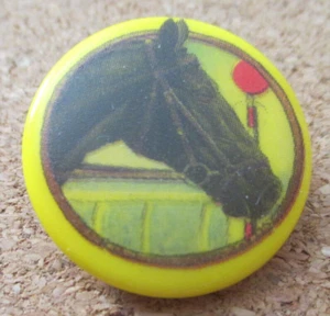 1-Czech Glass Black Horse Head on a Yellow Button #168 1.010" = 25.64mm - Picture 1 of 3