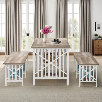 63" Rectangle Dining Table 6 People Long Seat Bench Iron Leg Dinette Set Kitchen - Image 1 of 4