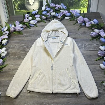 Chaqueta Denali Talla Pequeña Marfil Para Mujer Con Capucha Suave Polar Cremallera Completa Logo Esquí Foto 1 de 4