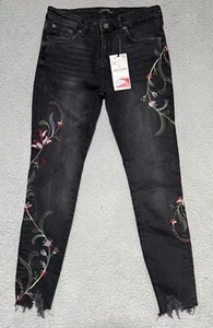 Jeans skinny donna Zara personalizzati ricamati floreali donna 6 NUOVI orlo grezzo - Foto 1 di 10