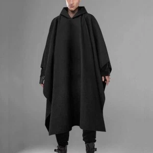 Mens Gothic Shawl Hooded Poncho Cape Cloak Hippie Punk Baggy Coat Jacket Shirts - Picture 1 of 13