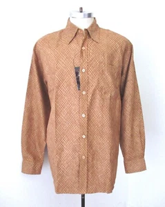 NWT $90 Oleg Cassini Brown Rust Diamond Check Sueded Silk Blend Shirt Pocket L - Picture 1 of 7