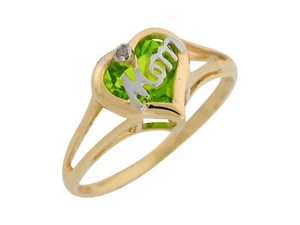 10k or 14k Two Tone Gold Natural Diamond and Simulated Peridot Mom Heart Ring - Picture 1 of 1