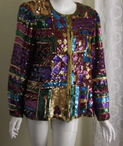 AS IS NWT Laurence Kazar Sz XL Silk WOW Sequined Amazing Art-Wear Jacket Blazer - Picture 1 of 13