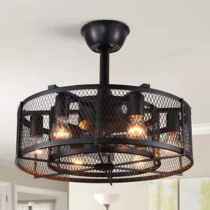 20'' Caged Ceiling Fan Light Remote Control 6-Light Chandelier Ceiling Fixtures - Picture 1 of 9
