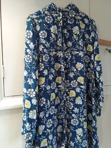 Uniqlo 100%  Silk Long Sleeve floral blue Shirt Dress best fit size M UK 10-12 - Picture 1 of 11